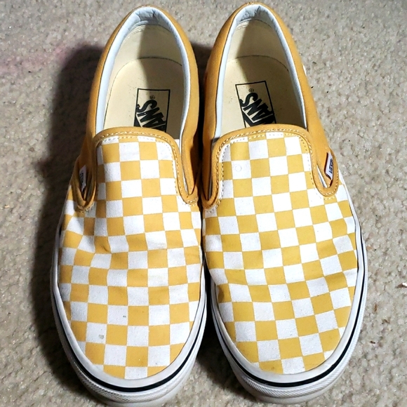 mustard checkerboard vans